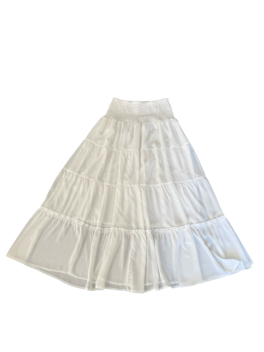 Women’s White Smocked Waist Tiered Maxi Skirt Size Medium Boho Summer Long - Picture 4 of 15